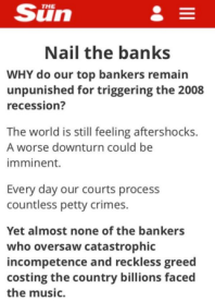 Sun newspaper, 2008 financial crash, bashing bankers, u-turn, david cameron, gordon brown, ed balls,